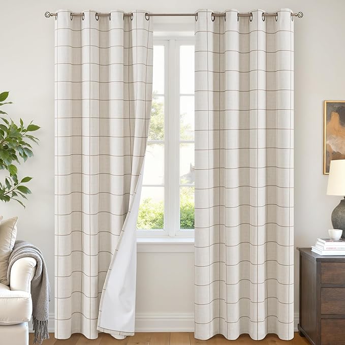 Brown Linen Blackout Curtains for Living Room by Lajode