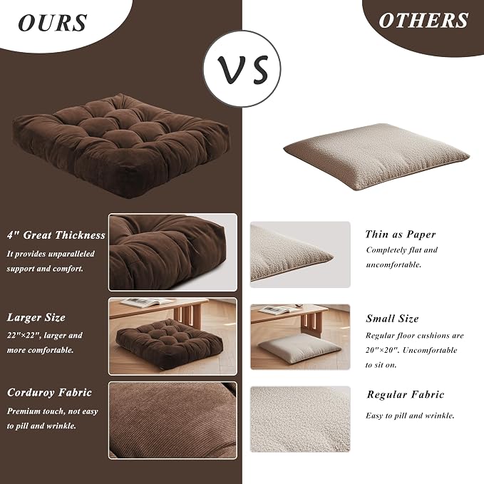 Meditation Floor Pillow 22×22 Inch 2 Pack Large Floor Cushions - Image 5