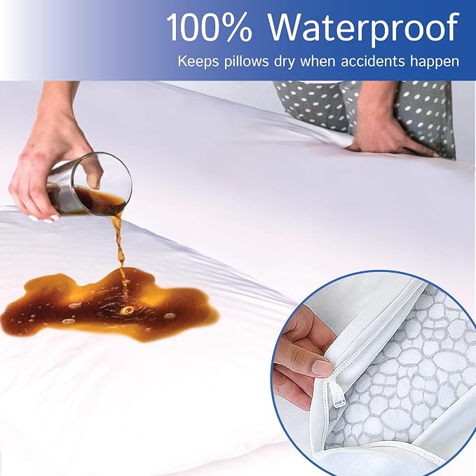 Queen Size Waterproof Pillow Protectors – Zippered Hypoallergenic Pillowcase - Image 5