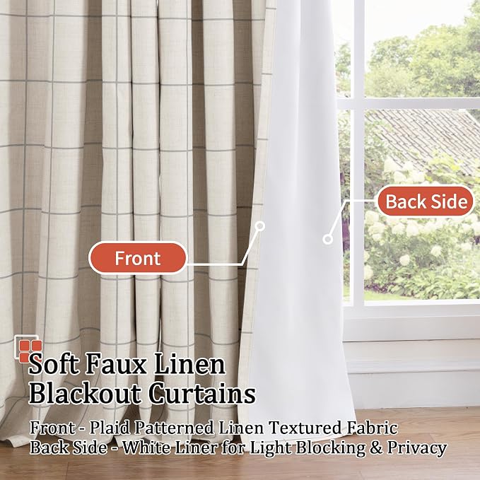 Grey Plaid Patterned Curtains Thermal Insulated - Image 3