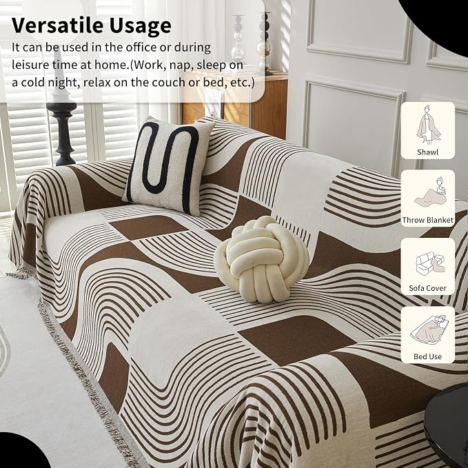 Boho Chenille Couch Cover with Tassels, Bohemian Sofa Cover - Image 5