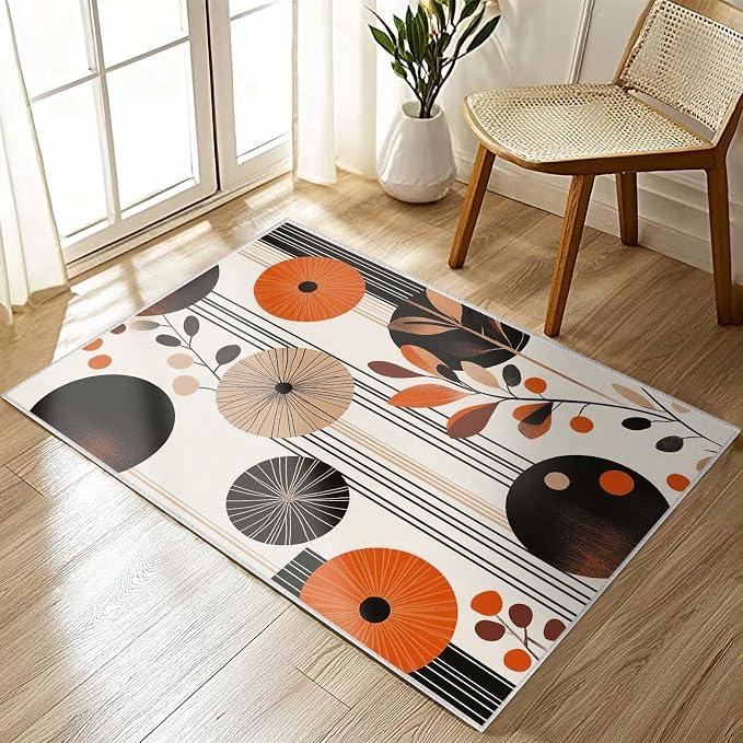 2x3 Entryway Area Rug Orange Black White Bathroom Rug Non Slip Machine Washable - Image 4
