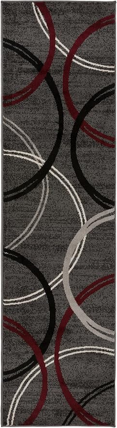 Rugshop Modern Wavy Circles Design Non-Shedding Runner Rug, Carpet - Image 3