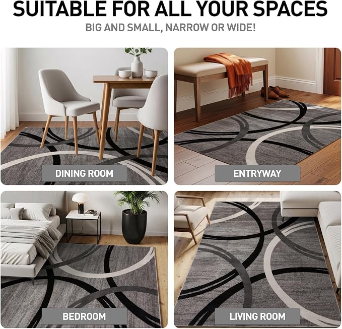 Rugshop Wavy Circles Design Area Rug, Non-Shedding Carpet - Image 3