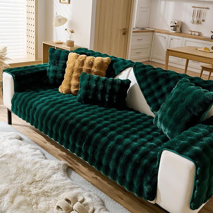 Christmas Faux Fur Couch Cover Fuzzy Soft Plush Thick Bubble Sofa Cover Luxury - Image 4