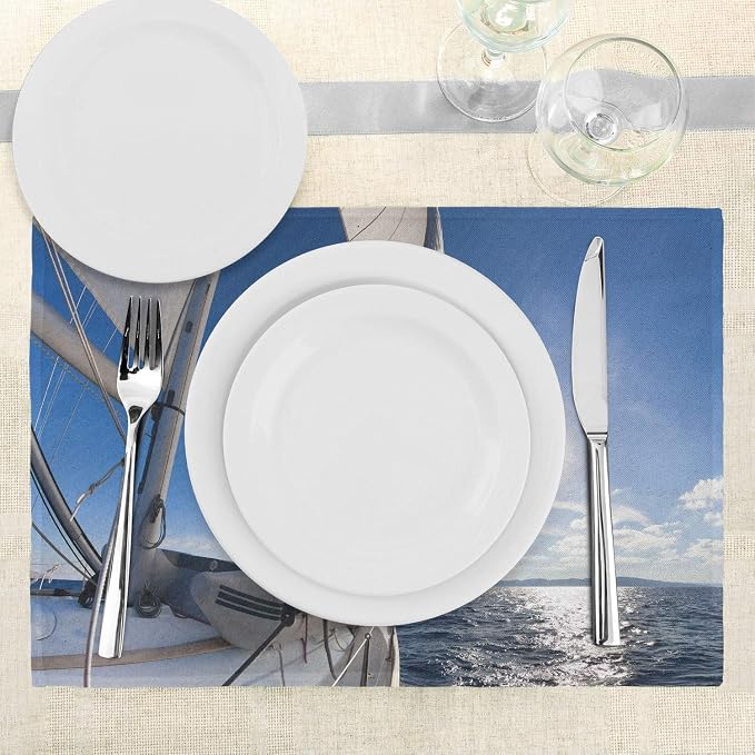 Ambesonne Sailboat Place Mats Set of 4, Sailing Boat in The Sea Maritime Speedy - Image 3