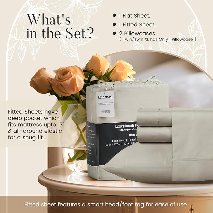 100% Cotton Sheets King Size Sheets Set, Soft Sateen Weave Luxury Hotel Sheets - Image 5