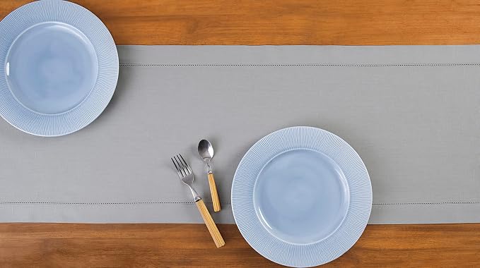 Solino Home Cotton Linen Light Grey Table Runner 72 Inches Long - Image 3