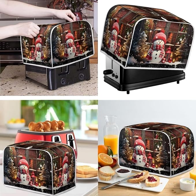 Cute Snowman Print Christmas Appliance Covers Set Washable Kitchen Blender Dust - Image 2