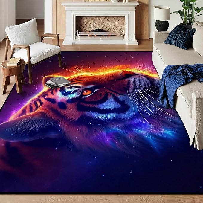 6' x 9' Galaxy Tiger Rug Large 3D Fierce Tigers Space Area Rugs by CERYUEE