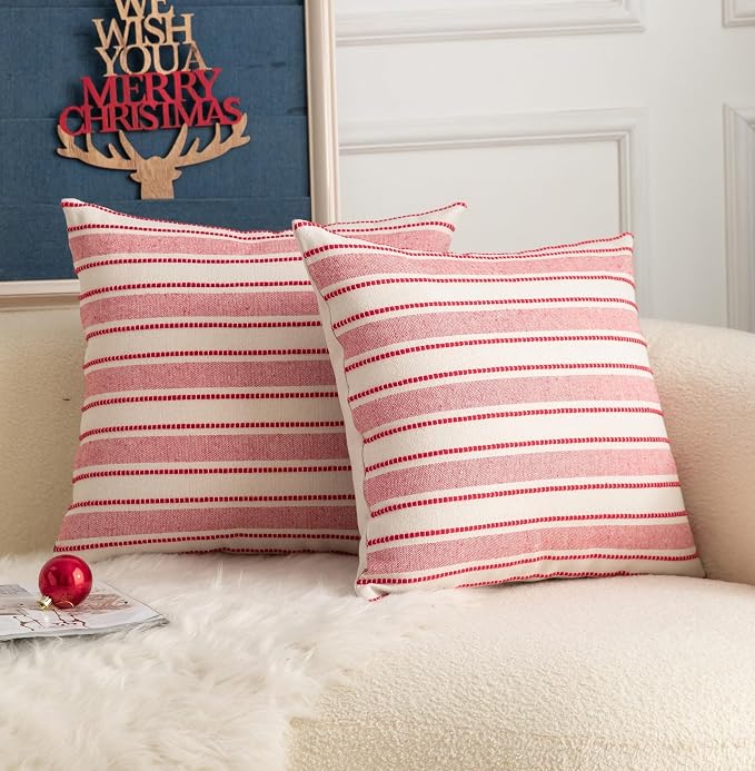Christmas Pillow Covers, Boho Textured Red Pillow Case, Pillow Covers 18 x 18 - Image 2