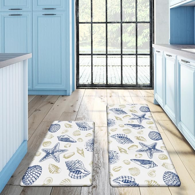 Kitchen Mats for Floor Cushioned Anti Fatigue Sets of 2 Beach Theme Kitchen - Image 3
