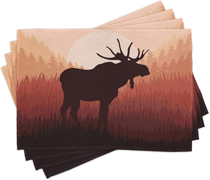 Ambesonne Moose Place Mats Set of 4, Antlers in Wild Alaska Forest Rusty by Ambesonne