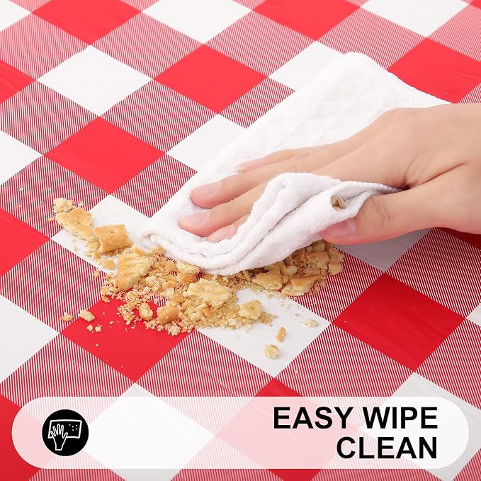 Smiry Rectangle Picnic Table Cloth, Elastic Waterproof Fitted Vinyl Tablecloths - Image 4