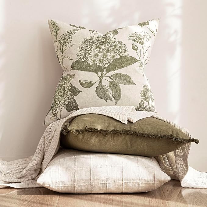 Foindtower Set of 2 Linen Floral Throw Pillow Covers Vintage Accent Print - Image 5