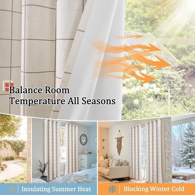 Brown Plaid Patterned Curtains Thermal Insulated - Image 7