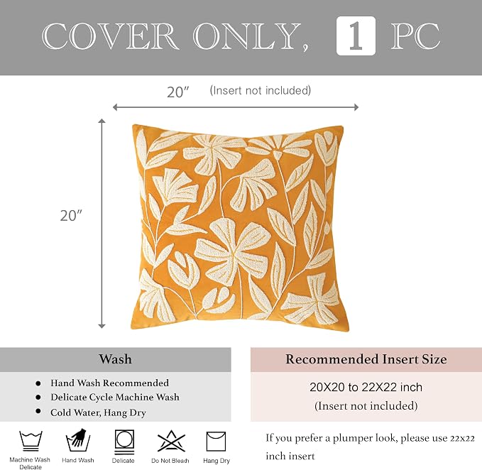 BlissBlush Fall Throw Pillow Cover 20x20, Tufted Farmhouse Textured Pillowcase - Image 4