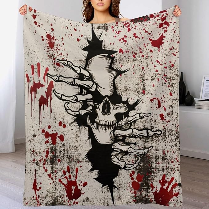 Horror Skull Throw Blanket, Halloween Day of The Dead Vintage Gothic Scary - Image 8