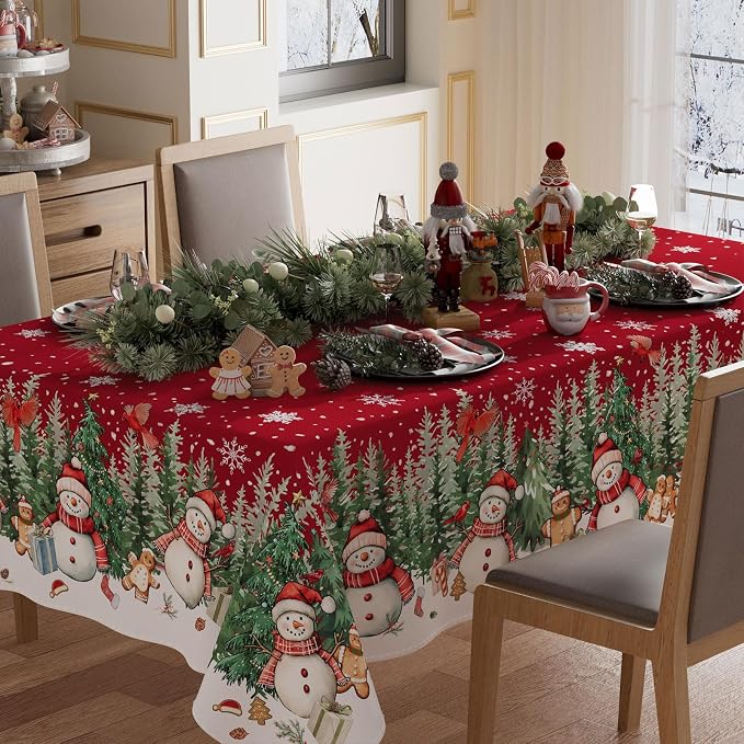 XCHI Snowman Gingerbread Man Tree Winter Tablecloth Rectangle Christmas Table by XCHI