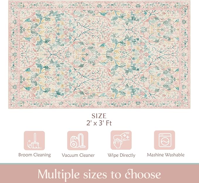 MUJOO 2x3 Washable Rug, Boho Front Door Mat Indoor Entrance Throw Carpet - Image 2