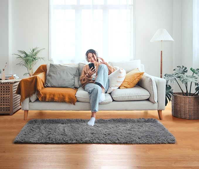 ONASAR 2x6 Grey Runner Rugs for Bedroom Living Room, Washable Fluffy Bedside - Image 5