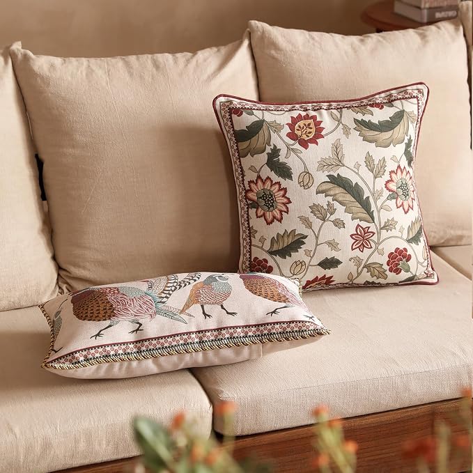ISAENNE Design Square Pink Floral Linen Throw Pillow Covers 18"x18" Pack of 2 - Image 7