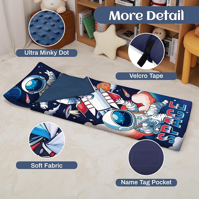 Toddler Nap Mat Kids Sleeping Bag 59‘’×24‘’, Soft Slumber Bag - Image 4