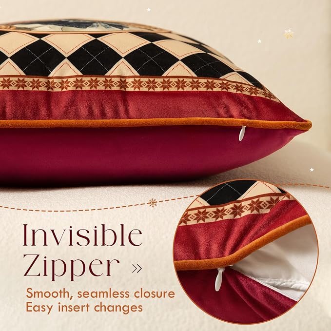 Grandmillennial Checkered Pillow Cover, Velvet Euro Sham Covers Decorative - Image 5