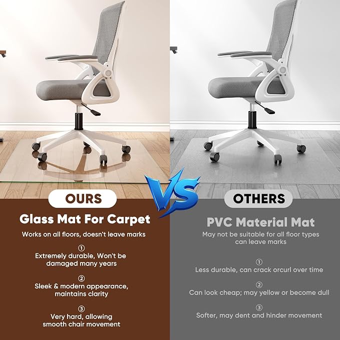 Antok Tempered Glass Chair Mat, Heavy Duty 0.2" Desk Chair Mat - Image 7