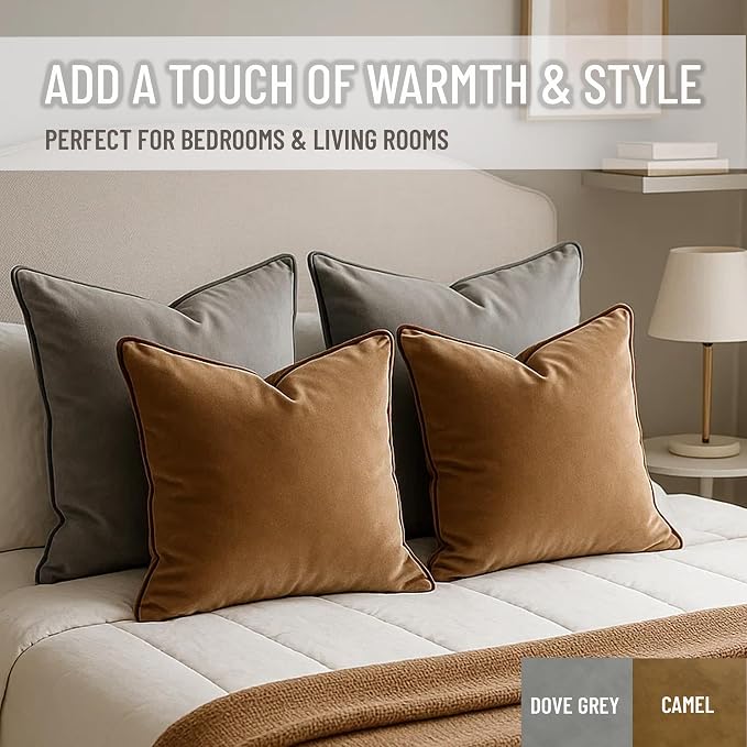2 Pack Velvet Decorative Throw Pillow Covers, Camel and Brown, Contrast Piping - Image 8