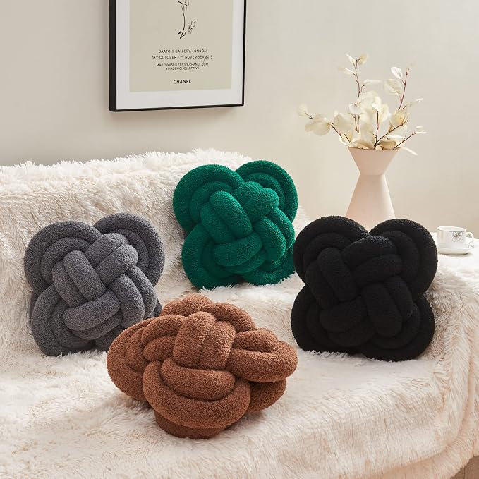 Xiashrk Knot Pillow Ball, Dark Brown Knotted Plush Throw Pillow Handmade Square - Image 2