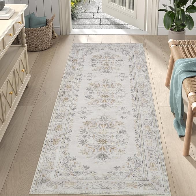 jinchan Hallway Runner Rug 2x8 Vintage Floral Distressed Design by JINCHAN