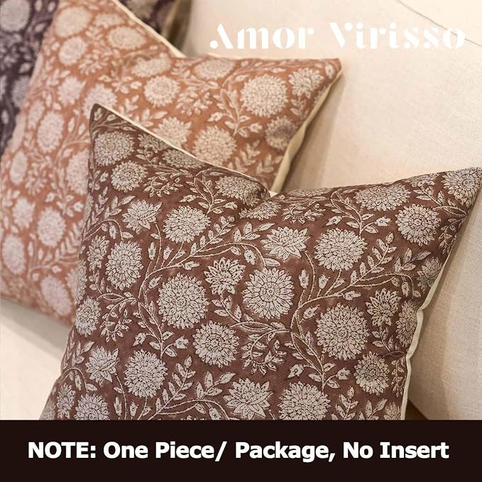 Amor Virisso Floral Pillow Covers 18x18 Throw Pillow Covers Vintage Block Print - Image 4