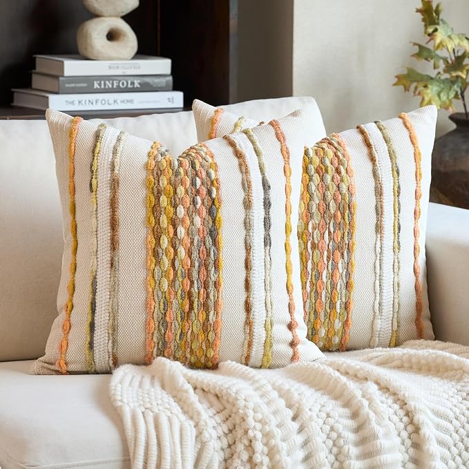 Aeckself Boho Pillow Covers 18x18 Inch Set of 2, Farmhouse Decorative Striped by AECKSELF