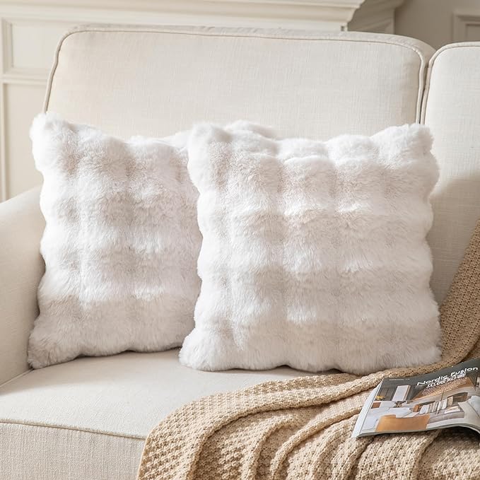 Pack of 2 Thick Plush Throw Pillow Covers Fluffy Wave Faux Fur Decorative by Joyouth