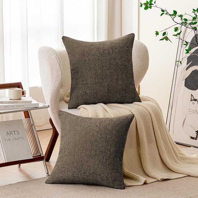 a moment Dark Brown Chenille Throw Pillow Covers 18x18 Inch Pack of 2 Modern - Image 2