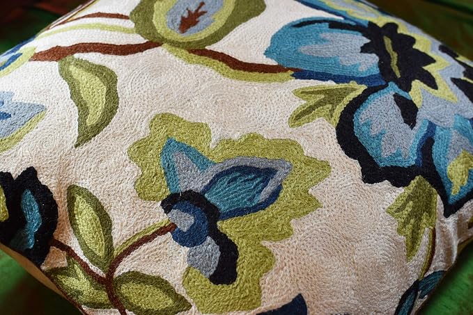 Modern Cream Decorative Floral Pillow Cover Needlepoint White Flower Hand - Image 9