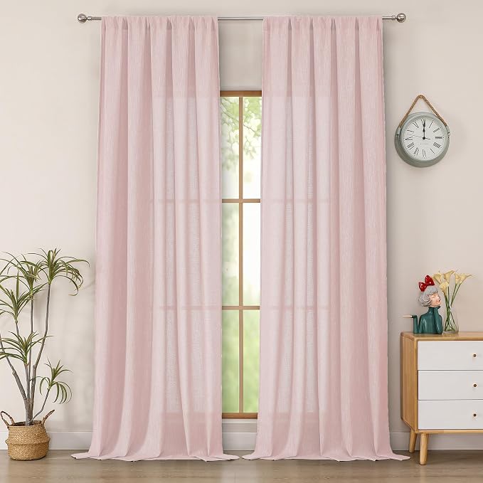 Simplebrand Blush Semi Sheer Faux Linen Textured 120 Inches Long Curtains 2 by Simplebrand