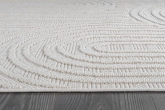 Beverly Rug Micro Loop Area Rug White 6x9 Modern Luxury Soft Circle Geometric - Image 7