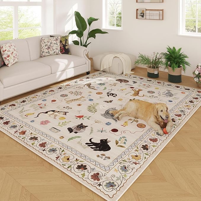 Rugcomf Area Rugs 9x12 Living Room Clearance Washable Boho Rug Non Slip Floral by Rugcomf