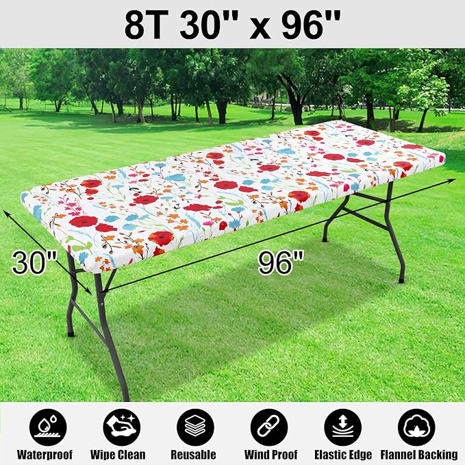 Smiry Rectangle Picnic Tablecloth, Waterproof Elastic Fitted Table Covers - Image 6