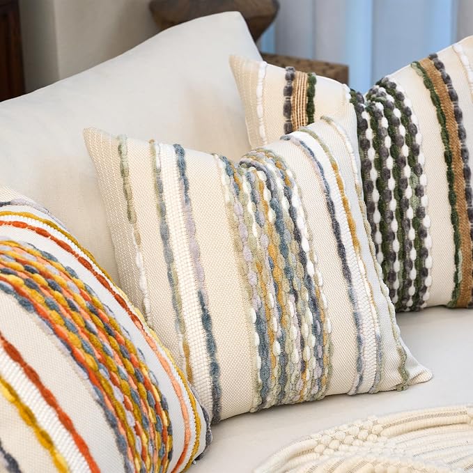 Aeckself Boho Pillow Covers 18x18 Inch Set of 2, Farmhouse Decorative Striped - Image 5