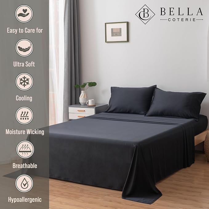 Bella Coterie Luxury Bamboo Viscose Split King Size Sheet Set | 2 Fitted Sheets - Image 3