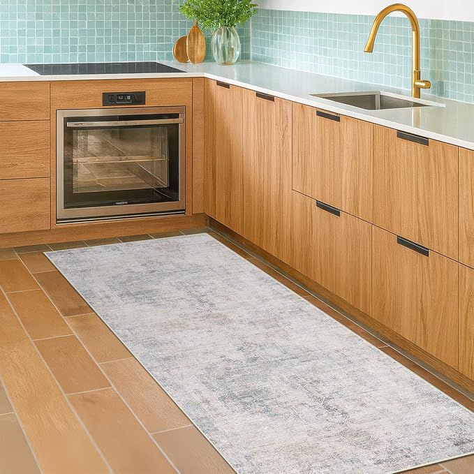 Light Blue 2x5 Kitchen Rug Runner Non Slip by HazoHaus