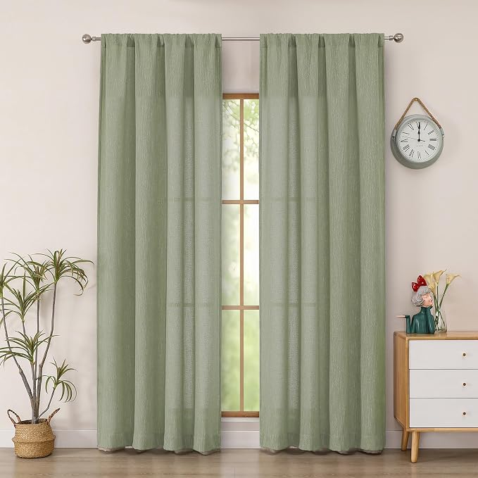 Simplebrand Sage Green Faux Linen Textured Semi Sheer Curtains 72 Inches Long 2 by Simplebrand