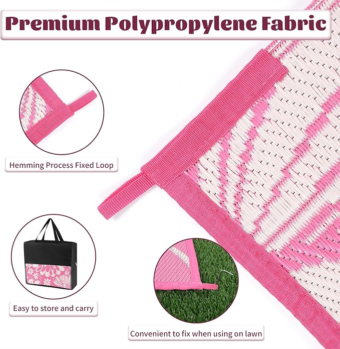 Ileading Outdoor Plastic Straw Rug 6x9ft Funny Floral Style Reversible Patio - Image 6