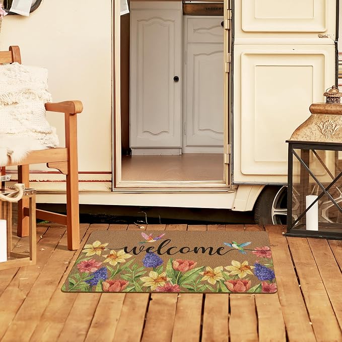 Spring Colorful Floral Birds Door Mat, Flower Welcome Front Door Mat Indoor - Image 5