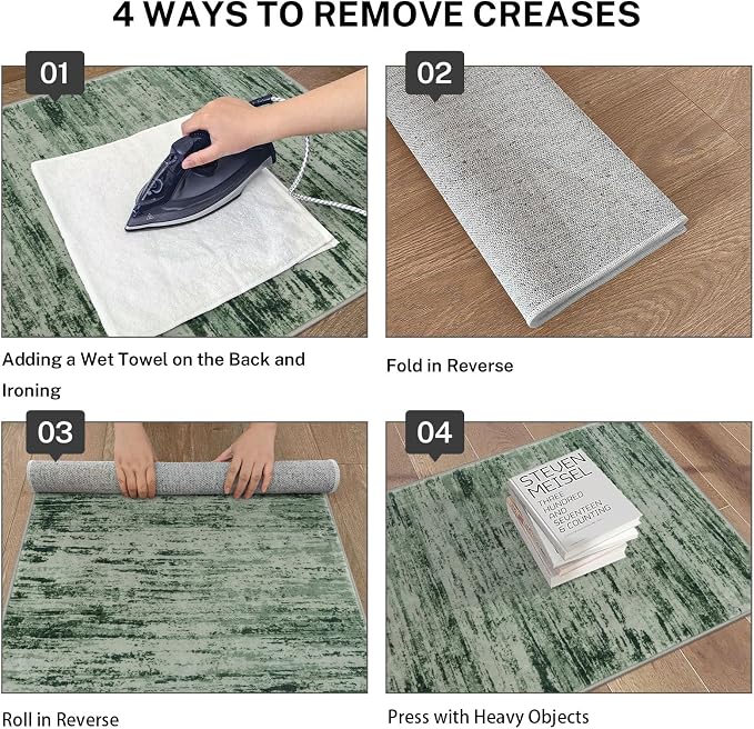 Modern Abstract Hallway Runner Rug, Forest Green Washable Kitchen Runner - Image 3