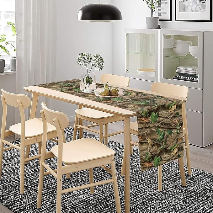 Forest Camouflage Table Runner, Camo Conifer Oak Branches Mossy Hunting Lodge - Image 2
