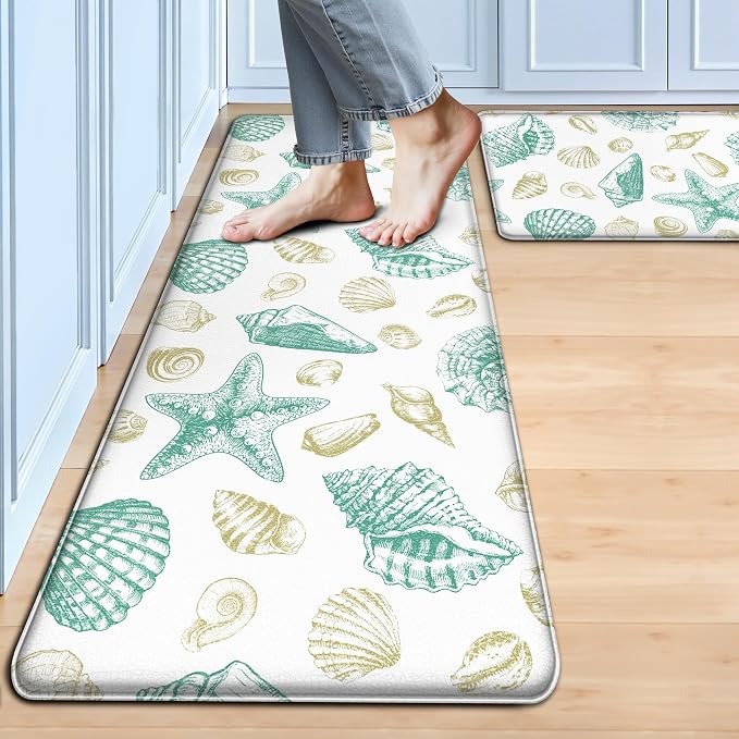 Kitchen Mats for Floor Cushioned Anti Fatigue Sets of 2 Beach Theme Kitchen by Tritard